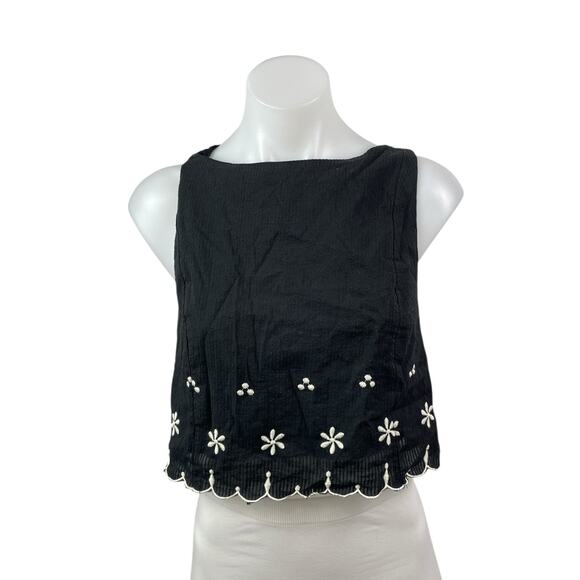 Free People Tops - Free People Kayla Black Floral Embroidered Sleeveless Tie Blouse Top Size S